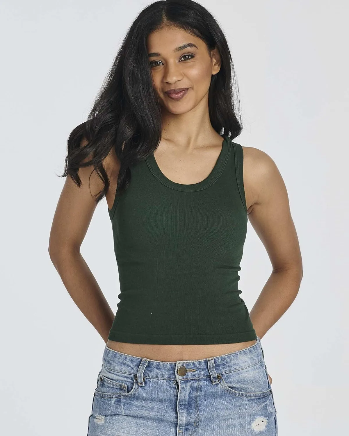 Real Essentials 5 Pack: Women's Seamless Ribbed Sleeveless Cropped Scoop Neck Tank Top - Casual Crop Top