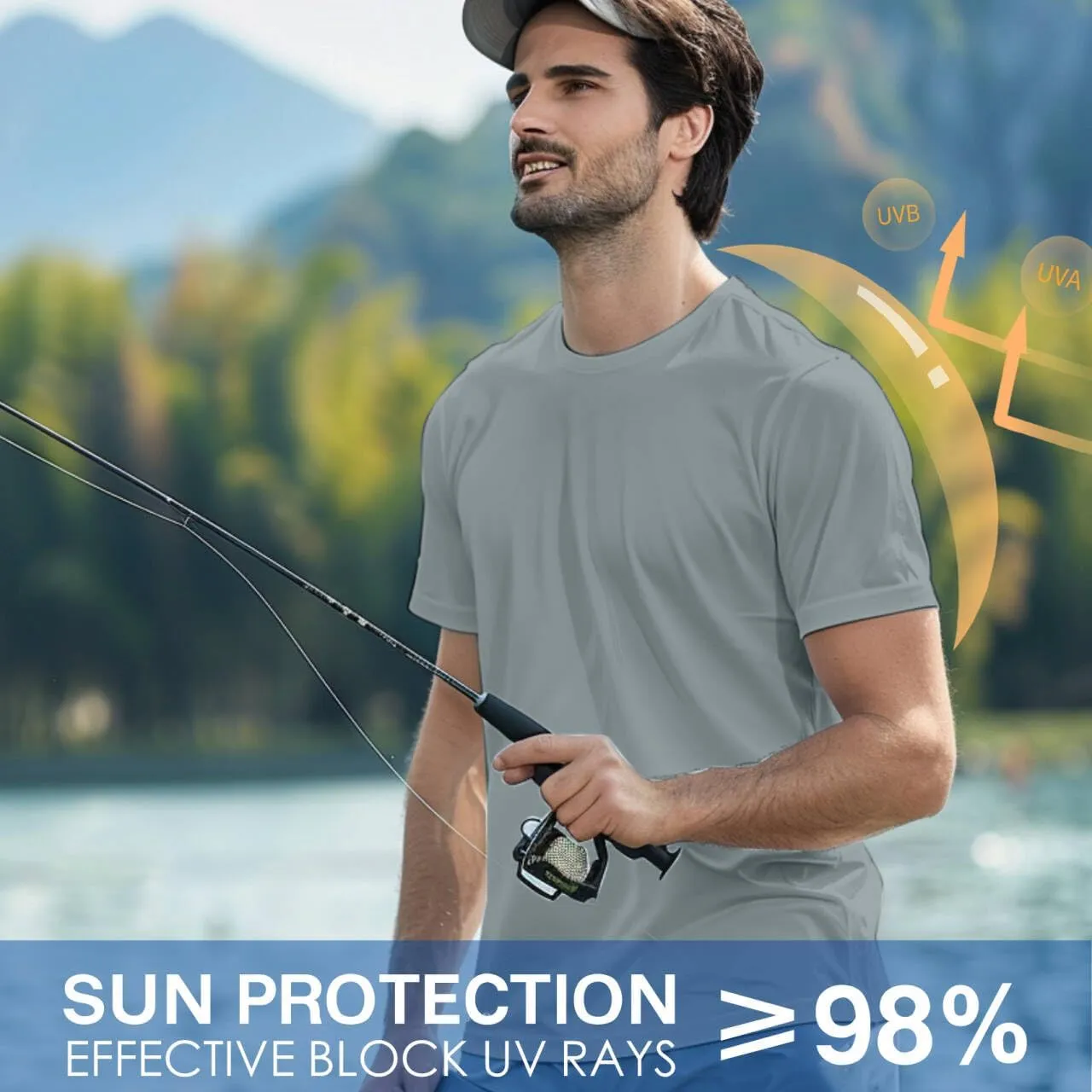 Riverruns Fishing T-Shirt Mens UPF 50  Sun Protection Fishing Shirt Short Sleeve Performance Tee #1006
