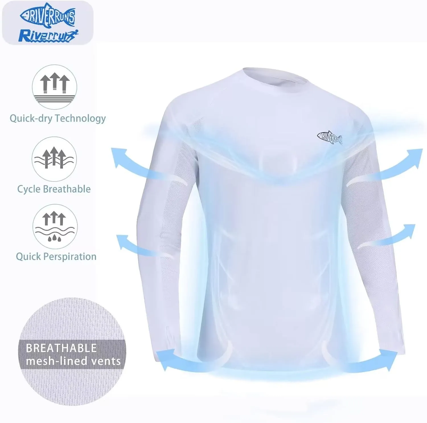 Riverruns Fishing T-Shirt Mens UPF 50  Sun Protection Fishing Shirt Short Sleeve Performance Tee #1006