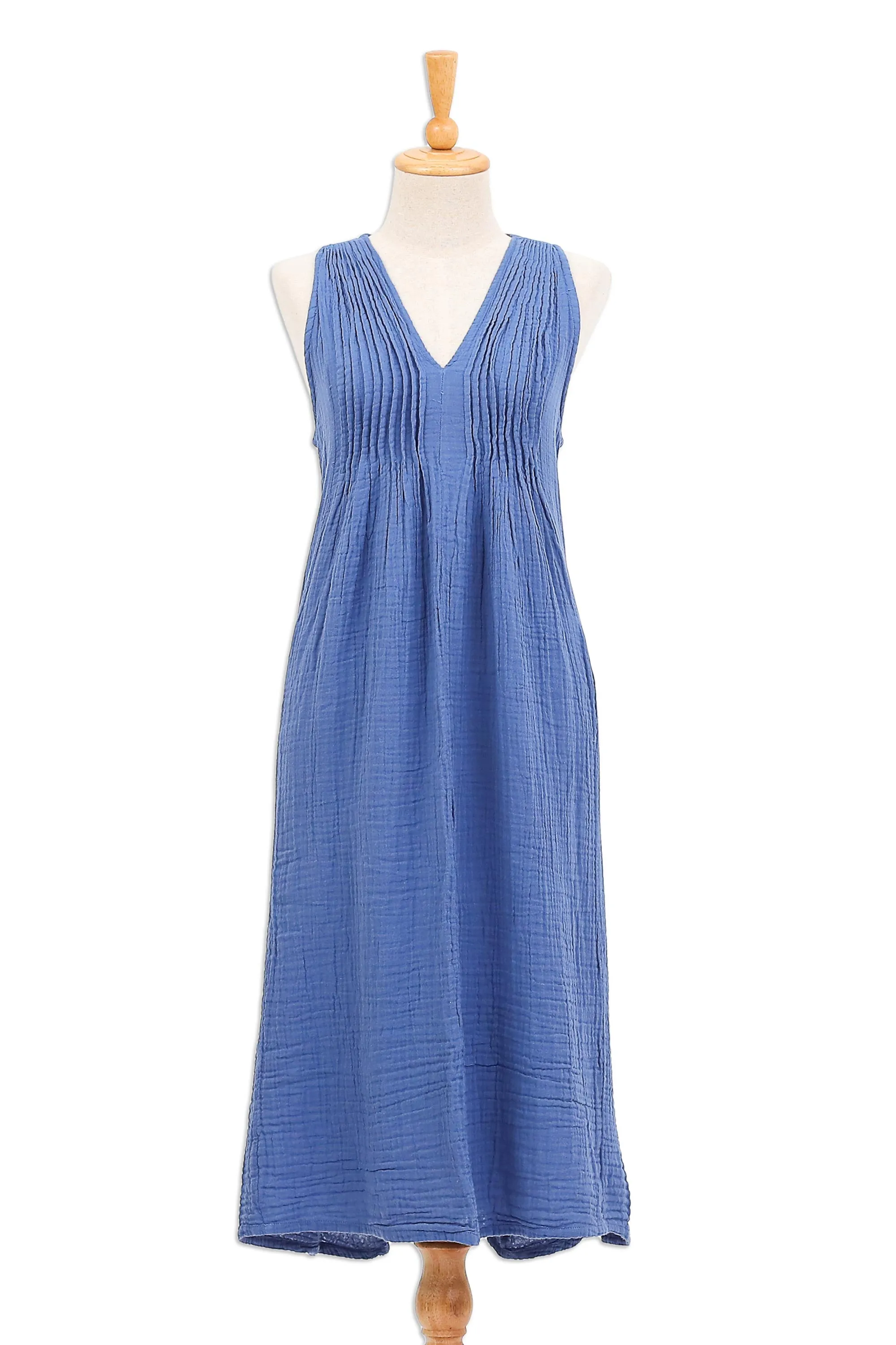 Sleeveless Cotton A-Line Dress - Day Off | NOVICA