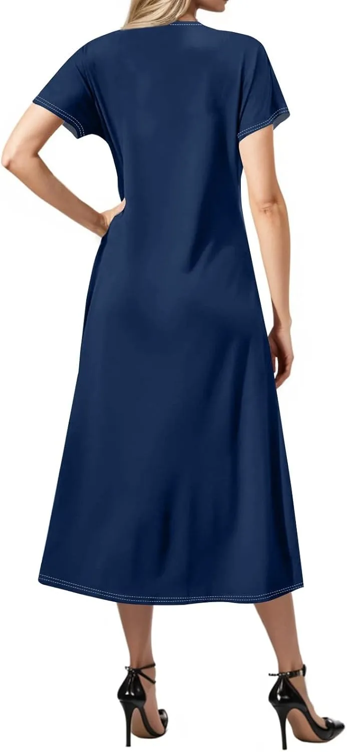 Summer Dresses for Women 2025 Beach Vacation Spring Clothes Short Sleeve V Neck Casual Maxi Dresses
