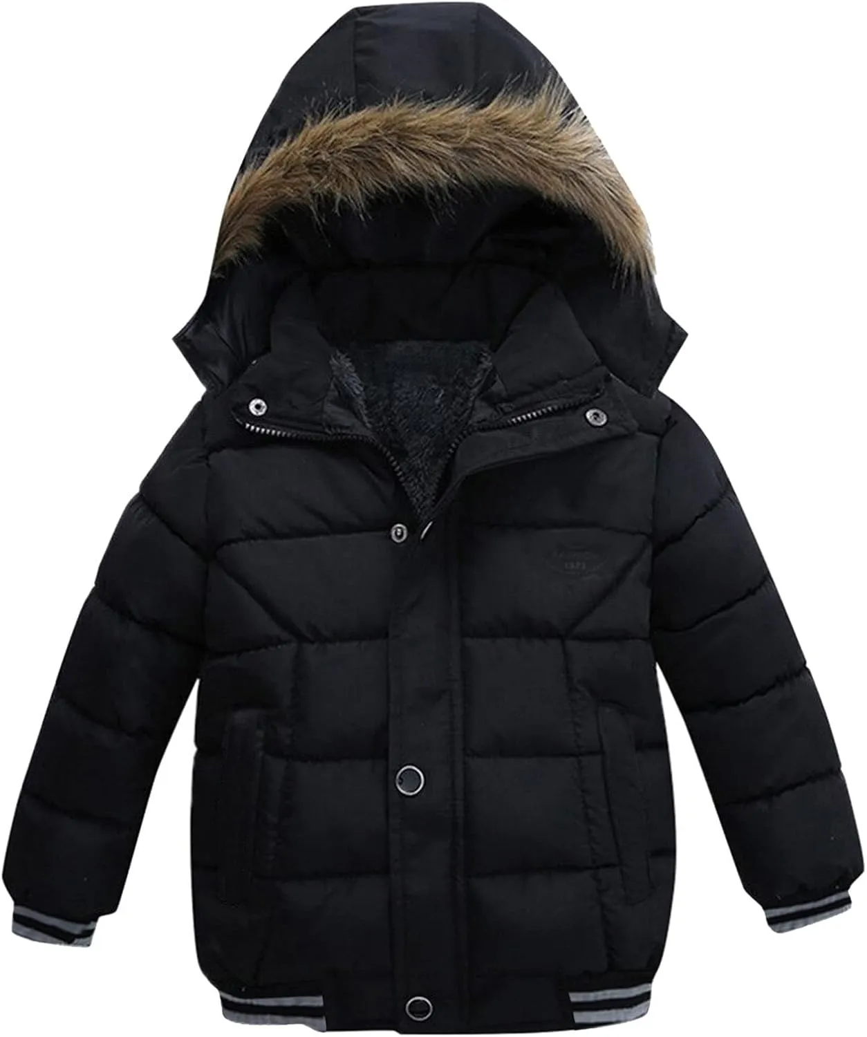 Toddler's Winter Parka Coat Fu Collar Hood Fleece Lined Puffer Jacket Thicken Padded Down Coat Boy Snow Jacket