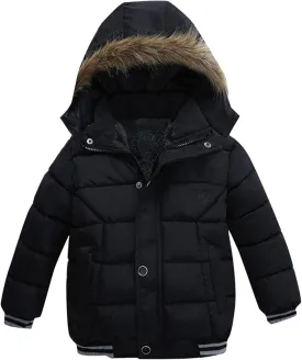 Toddler's Winter Parka Coat Fu Collar Hood Fleece Lined Puffer Jacket Thicken Padded Down Coat Boy Snow Jacket
