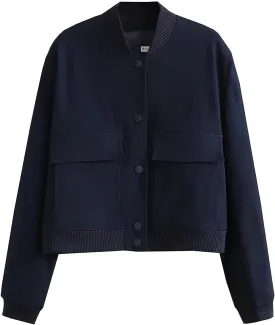 VAOYIU Women's Cropped Bomber Jacket Casual Button Down Baseball Jackets Solid Varsity Windbreaker Coats with Pockets