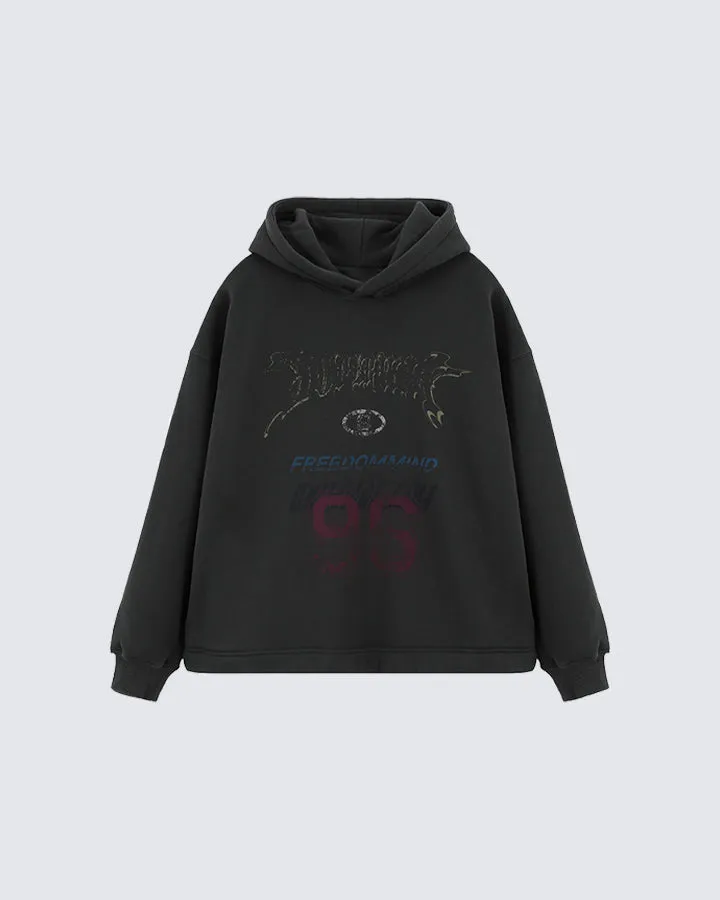 Vintage Print Loose Hoodie