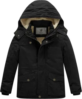 WenVen Boy's Winter Thicken Cotton Coat Heavy Sherpa Lined Hooded Parka Jacket