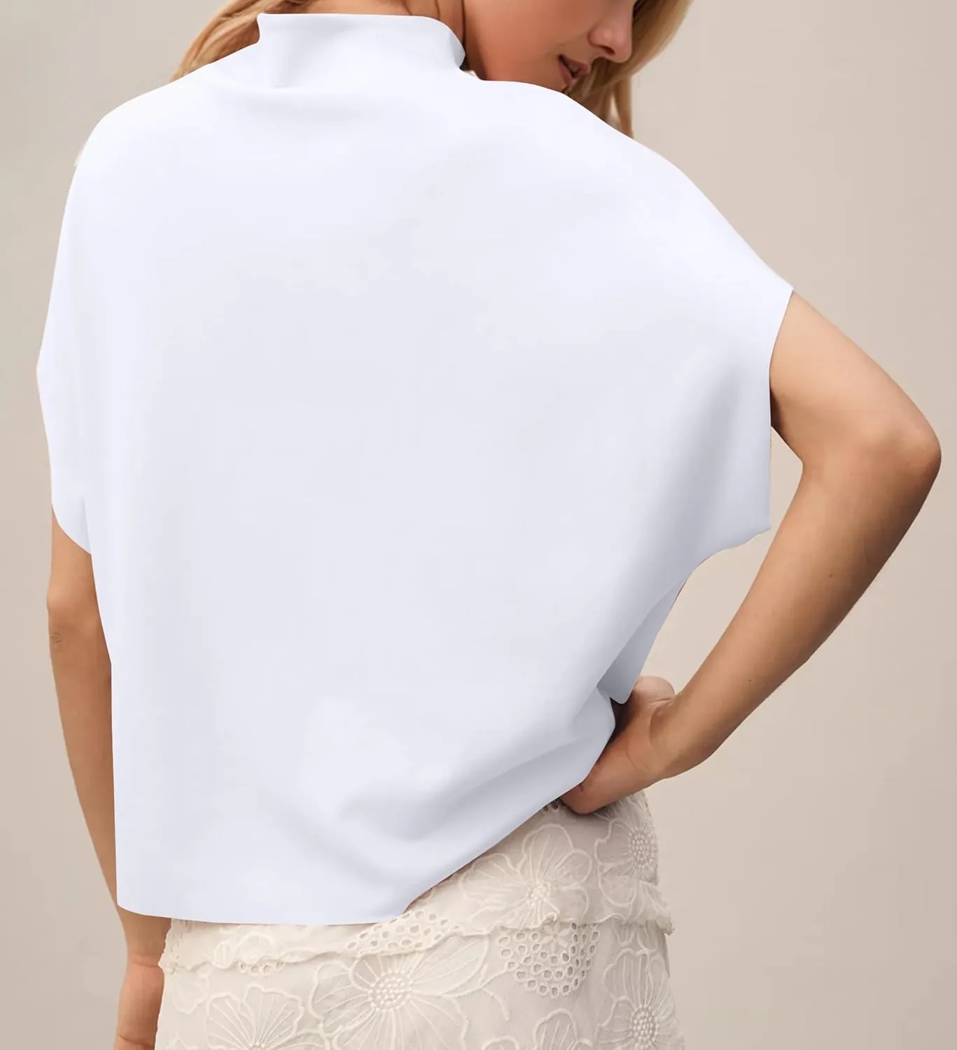 Women Mock Neck Batwing Short Sleeve Loose Tshirt Top Turtle Neck Batwing Sleeve Solid Oversized Tee Shirt Top
