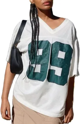 Women Oversized Jersey Shirt Y2k Number Graphic T Shirt Loose Fit Short Sleeve Top Going Out Streetwear
