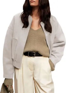Women's Cropped Bomber Jacket Casual Baseball Collar Button Down Fashion Oversized Coat with Pockets Outwear