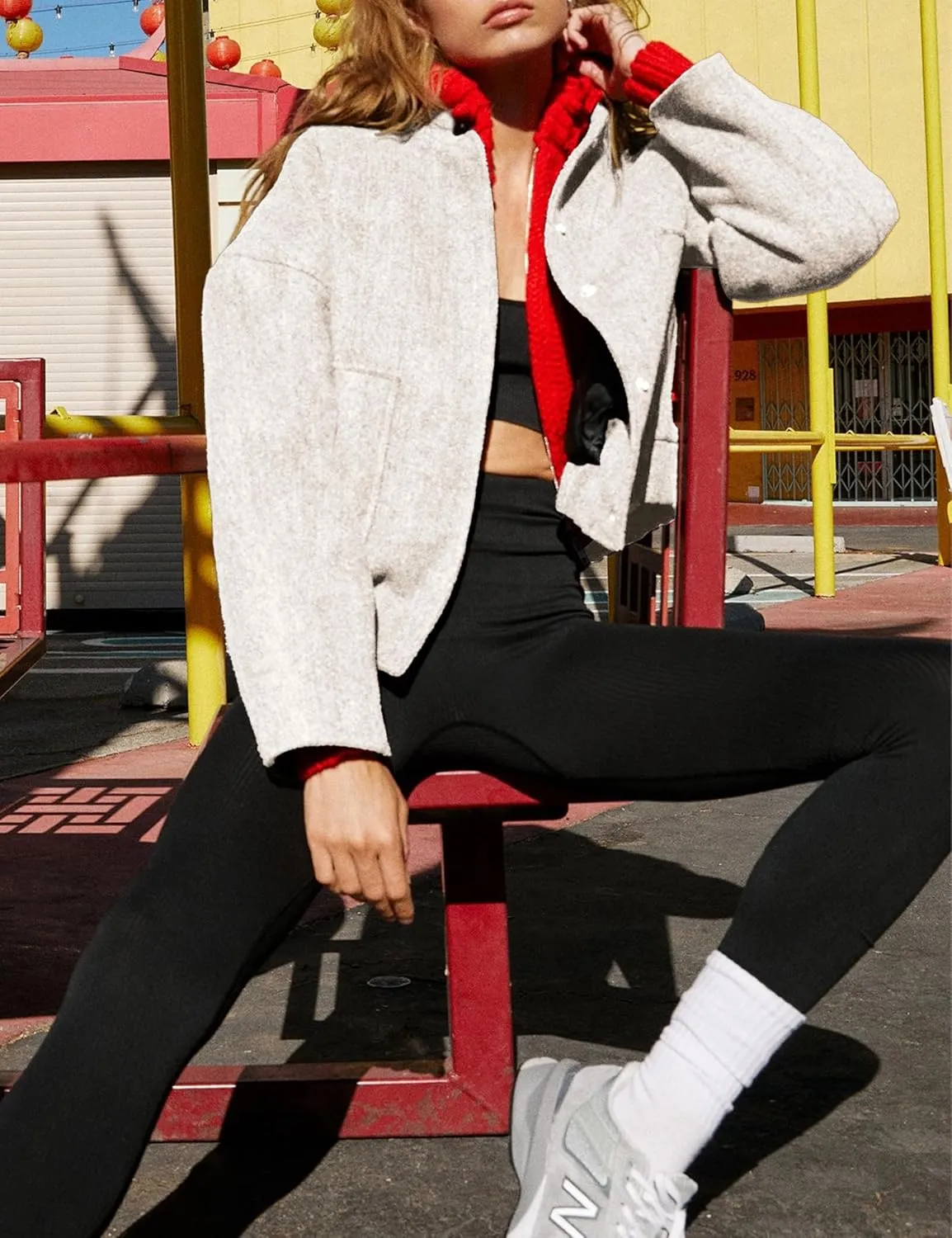 Women's Cropped Bomber Jacket Casual Baseball Collar Button Down Fashion Oversized Coat with Pockets Outwear