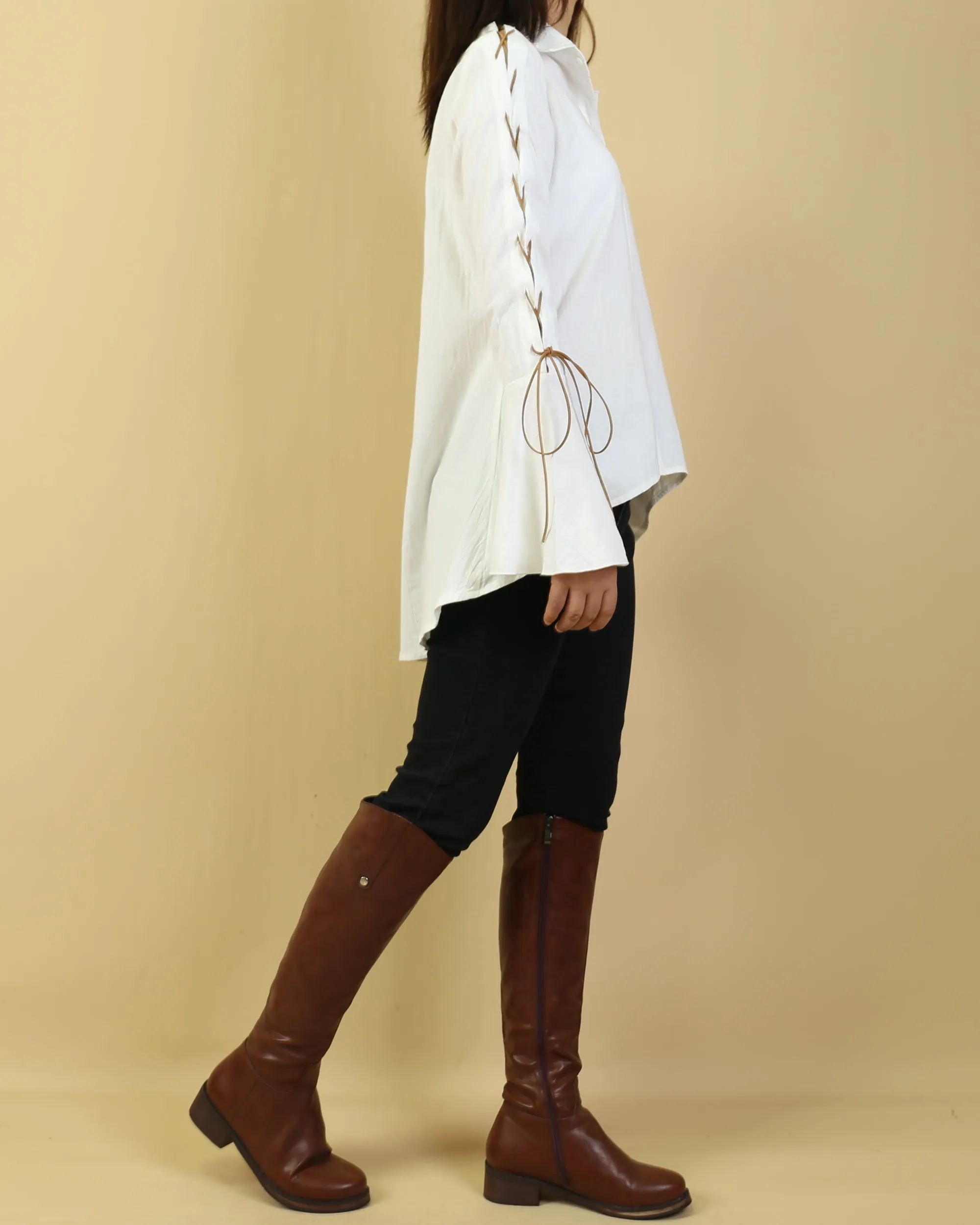 Women's linen shirt/Bell Sleeves Shirt tunic dress/Cotton Linen blouse/long sleeve shirt(Y20171)