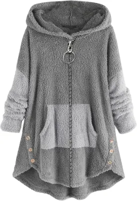 Women's Oversized Zip Up Sherpa Hoodie Fuzzy Fleece Jacket Cat Kitty Print Lightweight Faux Shearling A Line Teddy Coat