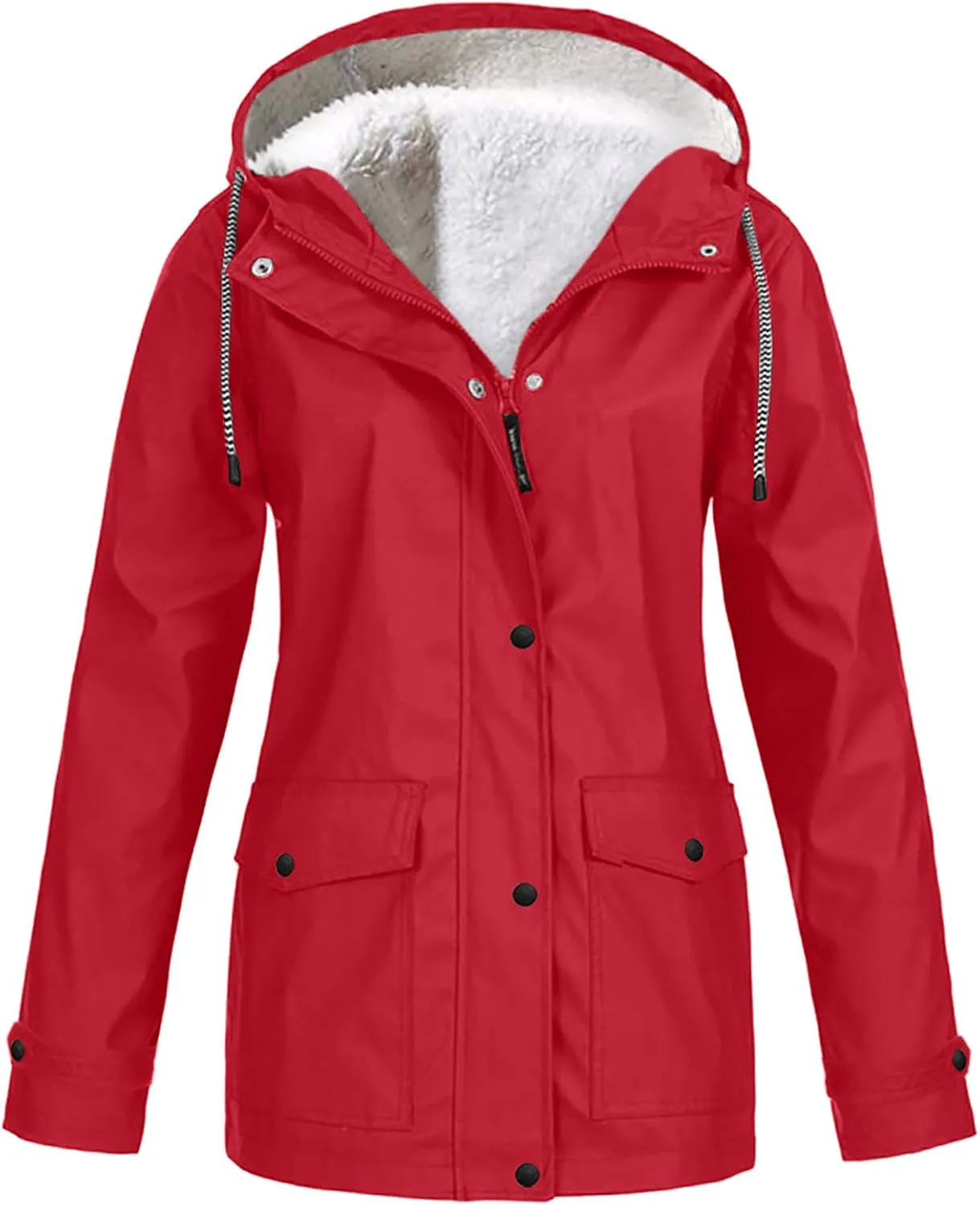 Women's Plus Size Fleece Lined Jacket Waterproof Windproof Snow Ski Hooded Raincoats Outdoor Lightweight Trench Coat