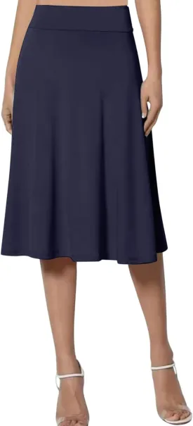 Womens Satin A-Line Skirt Bright Face High Waist Solid Color Side Split Skirt with Zipper Knee Length Office
