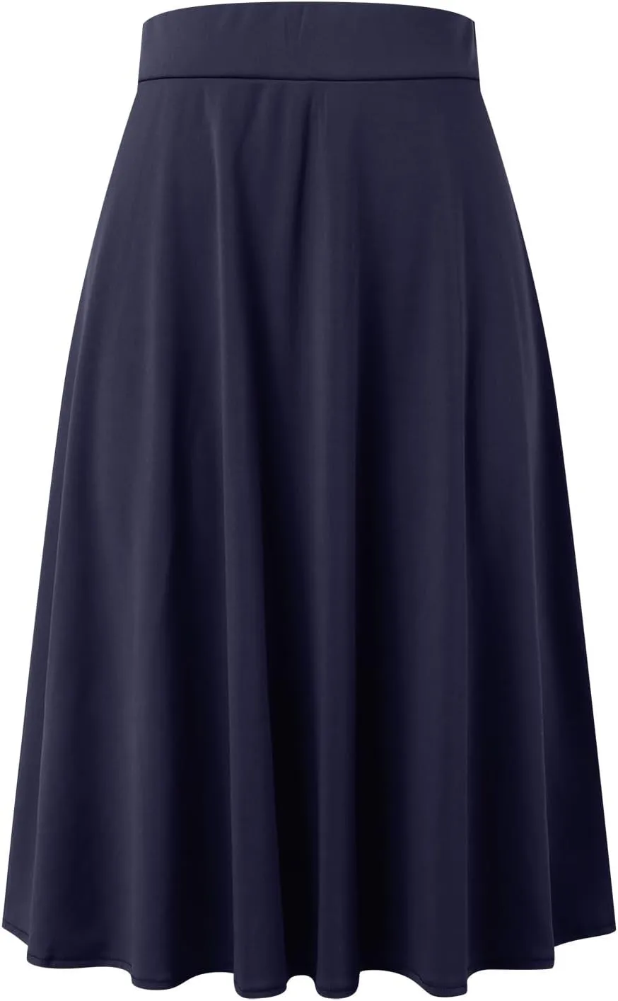 Womens Satin A-Line Skirt Bright Face High Waist Solid Color Side Split Skirt with Zipper Knee Length Office