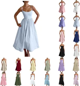 Women's Vintage Corset Dress Spaghetti Strap A-Line Midi Dress Elegant Cocktail Party Evening Dresses