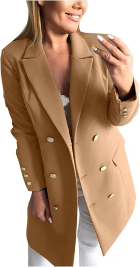 XUETON 2021 Womens Casual Winter Coat Notch Lapel Double Breasted Mid Long Outwear Overcoat Trench Coats Cardigan Jacket