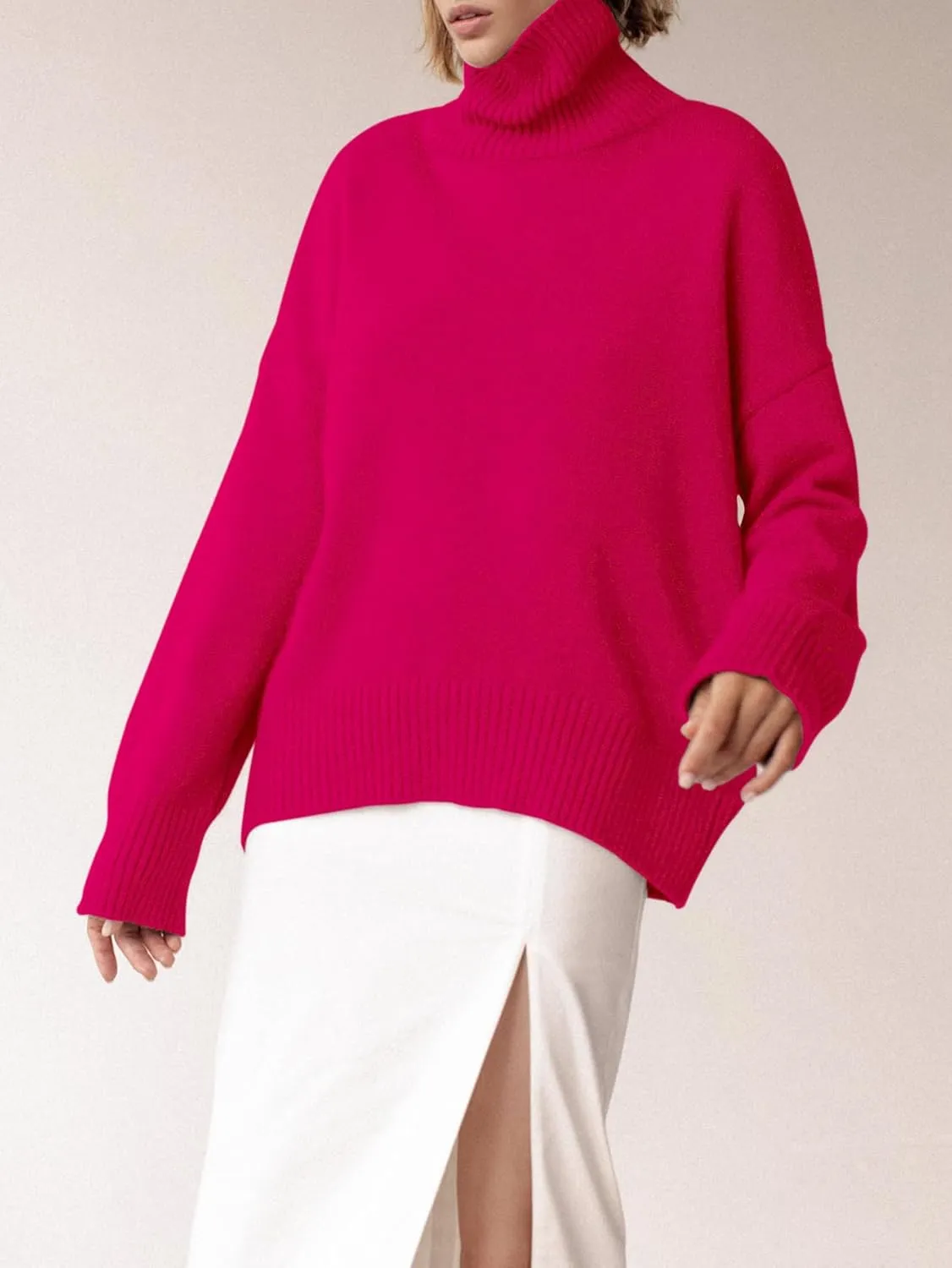 YKR Women's Turtleneck Sweater Chunky Long Sleeve Knitted Pullover High Low Hem Trendy 2024 Fall Winter Basic Jumper Top