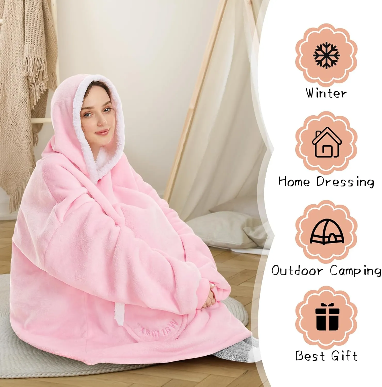 Zando Blanket Hoodie Wearable Blanket Kids and Adult Gift Comfy Blanket Hoodie Oversized Sweatshirt Sherpa Fleece