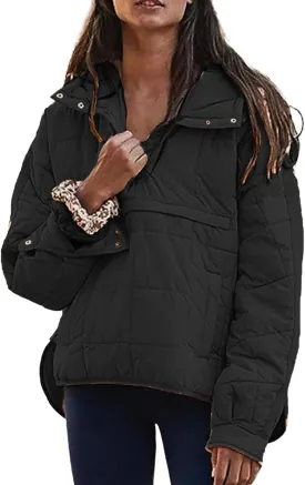 ZWRXW Womens Quilted Jacket Fall 2023 Lightweight Long Sleeve Casual Loose Button/Zipper Winter Coats Outwear with Pocket